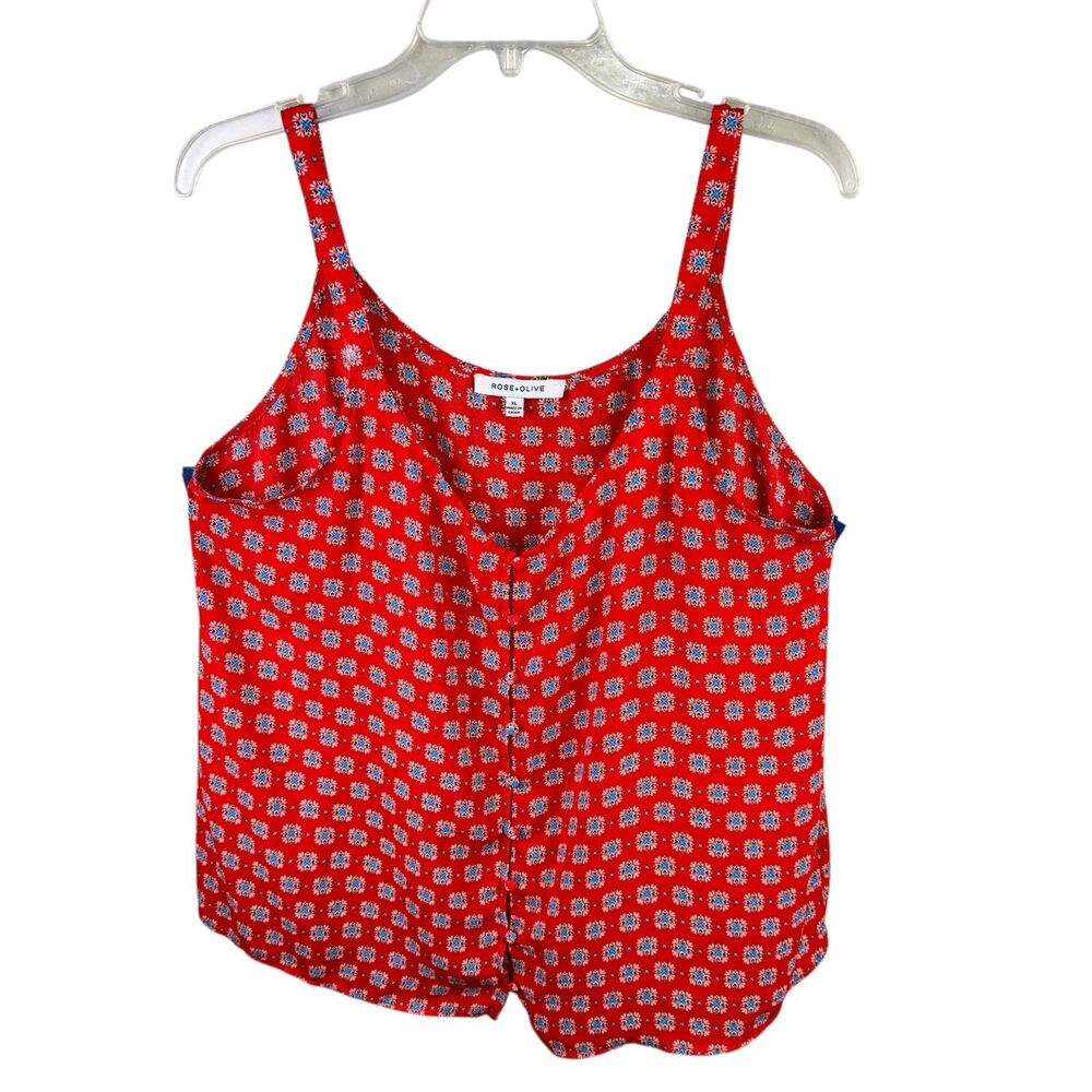 Rose & Olive Women’s Tank Top Red Size XL Multi Pattern Beach Coastal Summer